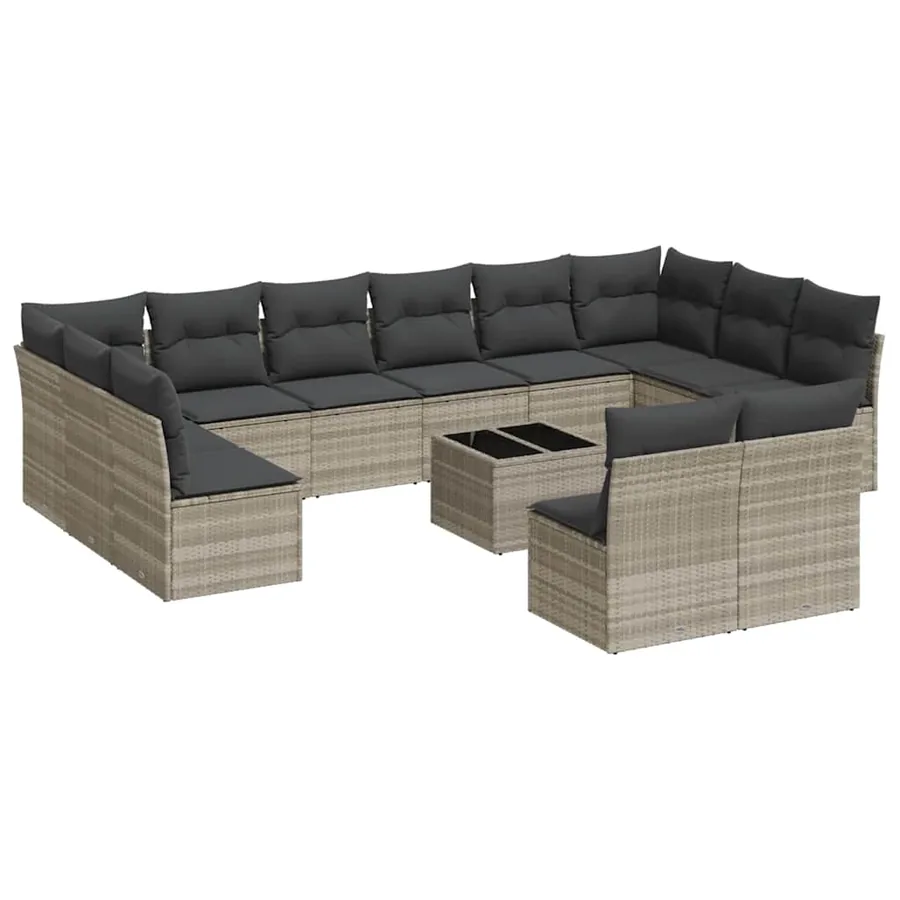 Salon de jardin avec coussins 13 pcs gris clair résine tressée - 2