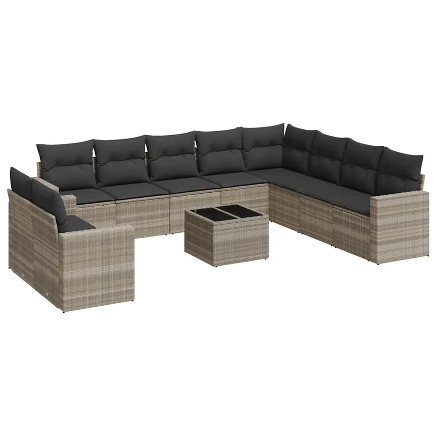 Salon de jardin 11 pcs avec coussins gris clair résine tressée - 2