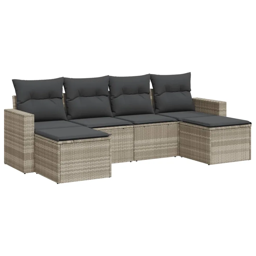 Salon de jardin 6 pcs avec coussins gris clair résine tressée - 2