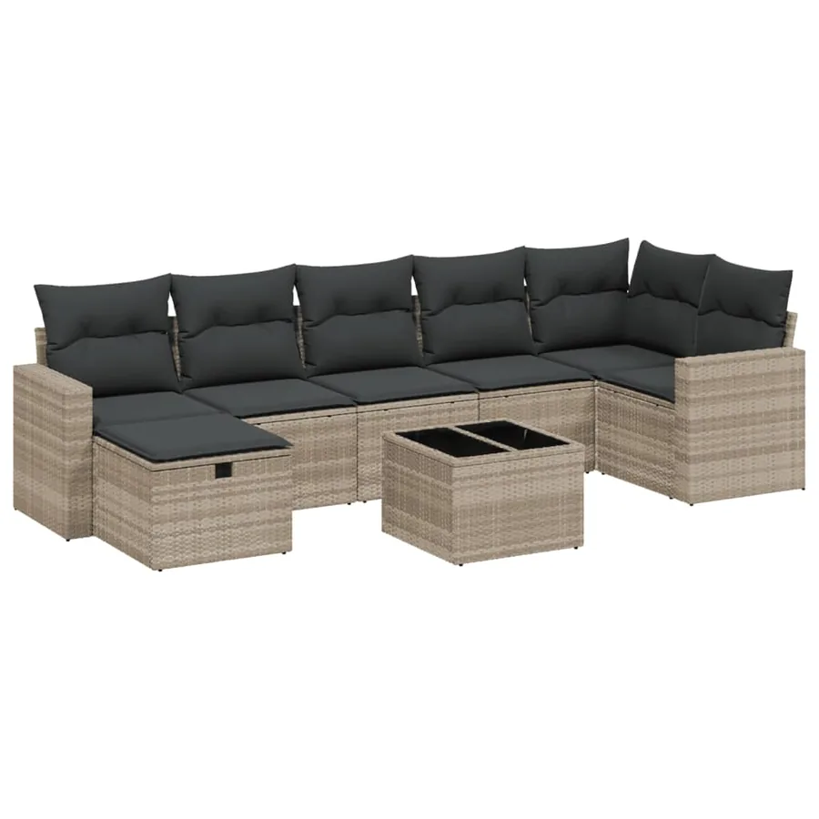Salon de jardin 8 pcs avec coussins gris clair résine tressée - 2