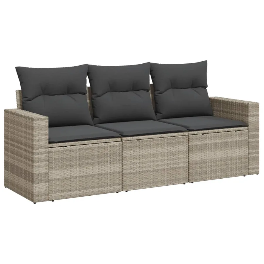 Salon de jardin avec coussins 3 pcs gris clair résine tressée - 2