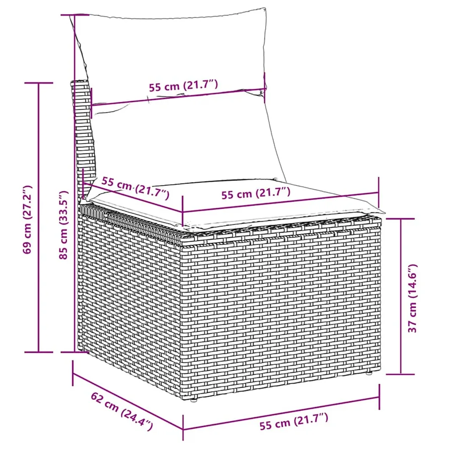 Salon de jardin avec coussins 10 pcs gris clair résine tressée - 10