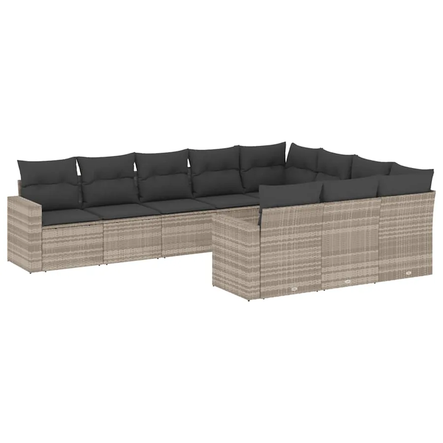 Salon de jardin avec coussins 10 pcs gris clair résine tressée - 2