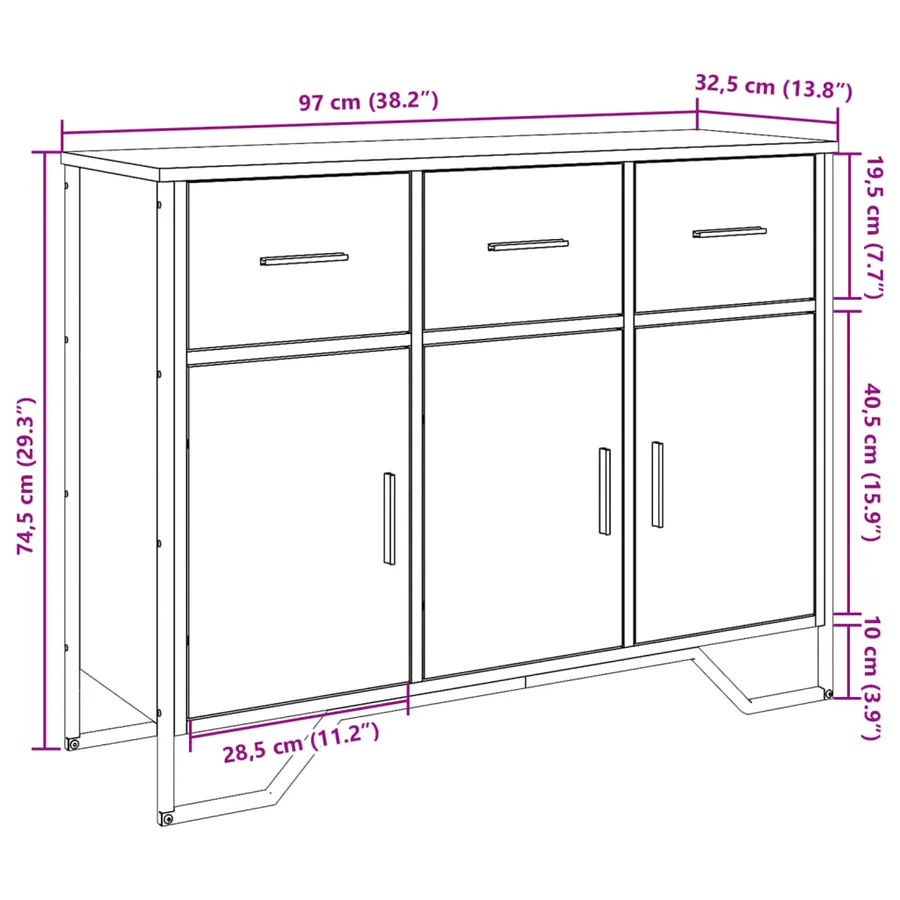 Buffet sonoma gris 97x32,5x74,5 cm bois d'ingénierie - 11