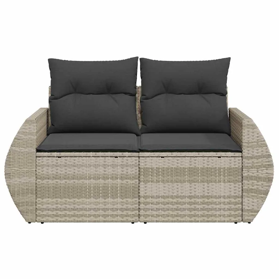 Canapé de jardin 2 places et coussins gris clair résine tressée - 4