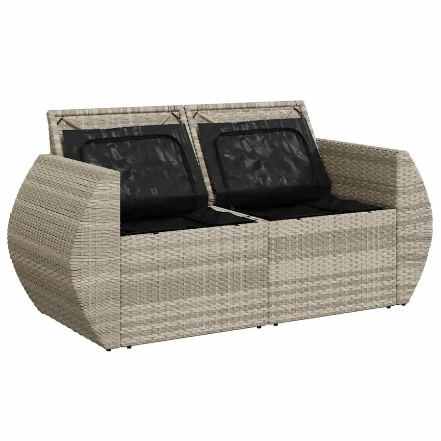 Canapé de jardin 2 places et coussins gris clair résine tressée - 9
