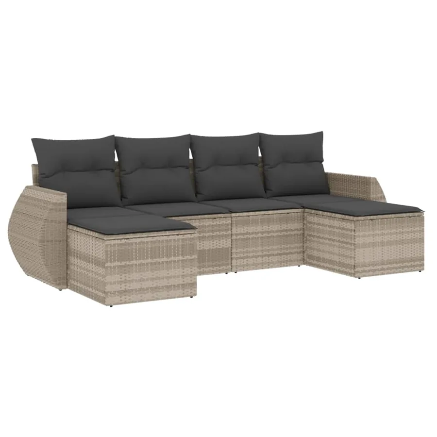 Salon de jardin 6 pcs avec coussins gris clair résine tressée - 2