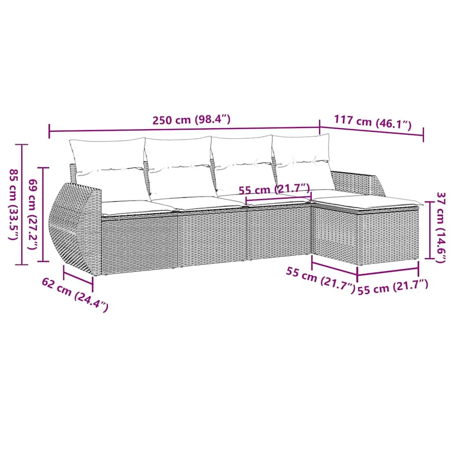 Salon de jardin 5 pcs avec coussins gris clair résine tressée - 3
