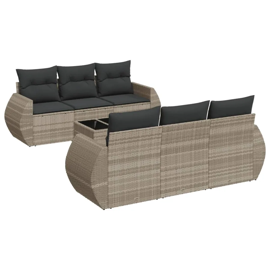 Salon de jardin avec coussins 7 pcs gris clair résine tressée - 2