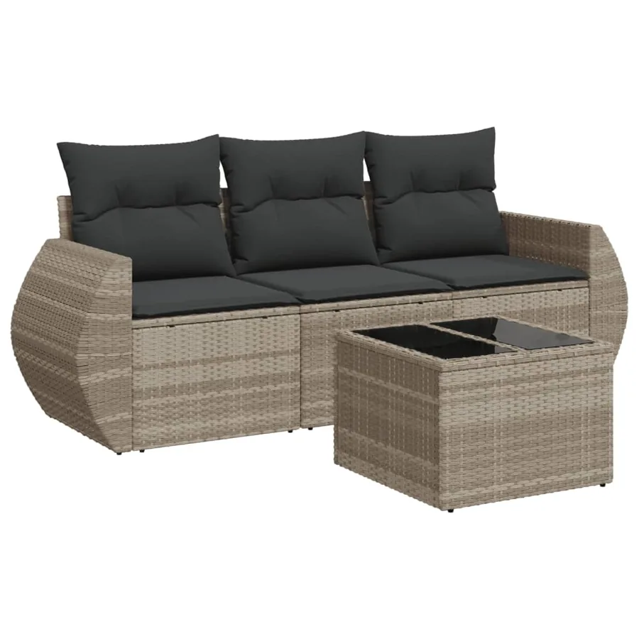 Salon de jardin 4 pcs avec coussins gris clair résine tressée - 2