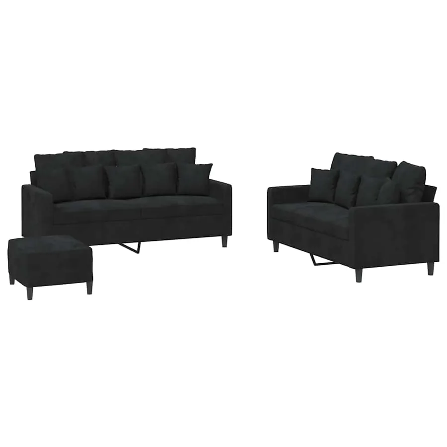 Ensemble de canapés 3 pcs avec coussins Noir Velours - 2