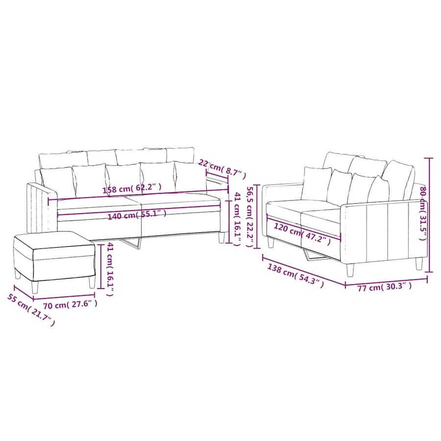 Ensemble de canapés 3 pcs avec coussins Noir Velours - 9