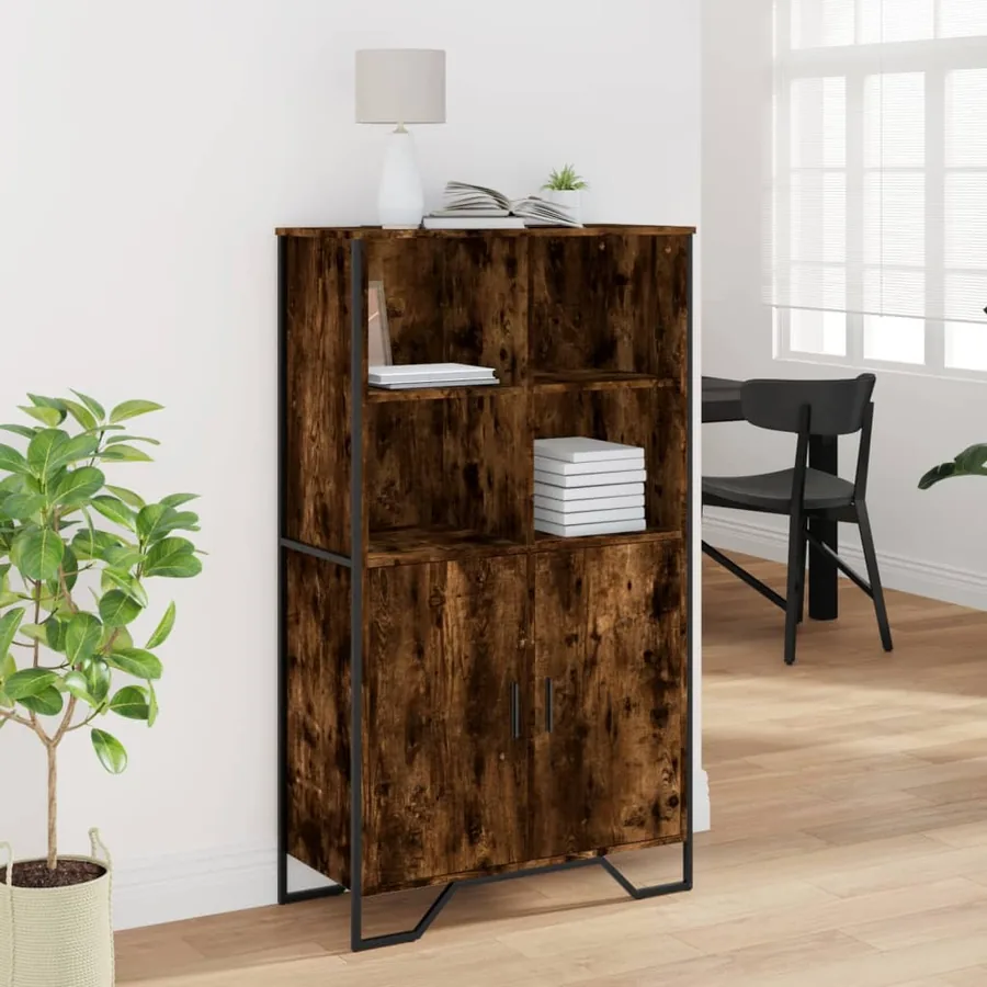 Buffet haut chêne fumé 79,5x35,5x137,5 cm bois d'ingénierie - 3