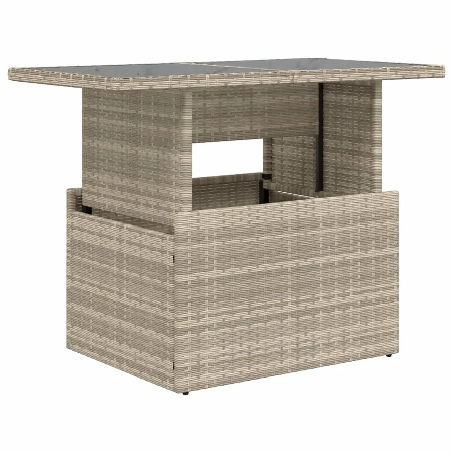 Table de jardin dessus en verre gris clair 100x55x73 cm rotin - 2