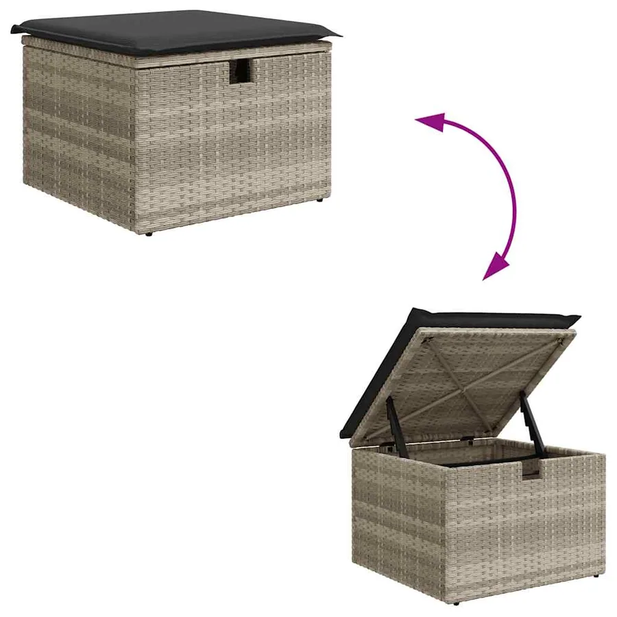Salon de jardin 6 pcs avec coussins gris clair résine tressée - 8