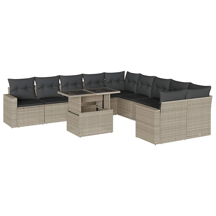Salon de jardin 11 pcs avec coussins gris clair résine tressée - 2
