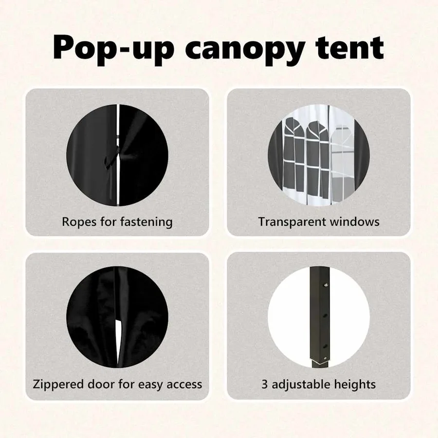 Folding Party Tent with Sidewalls Black 3x3 m - 13
