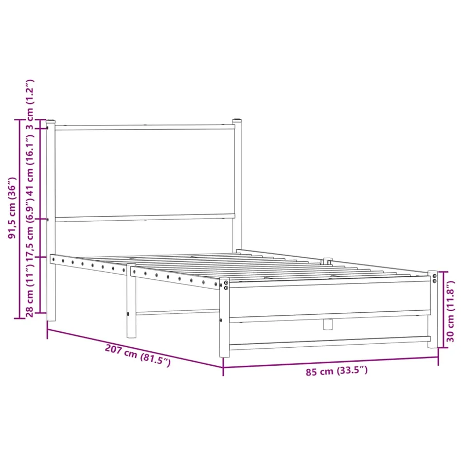 Cadre de lit en métal sans matelas chêne marron 80x200 cm - 10