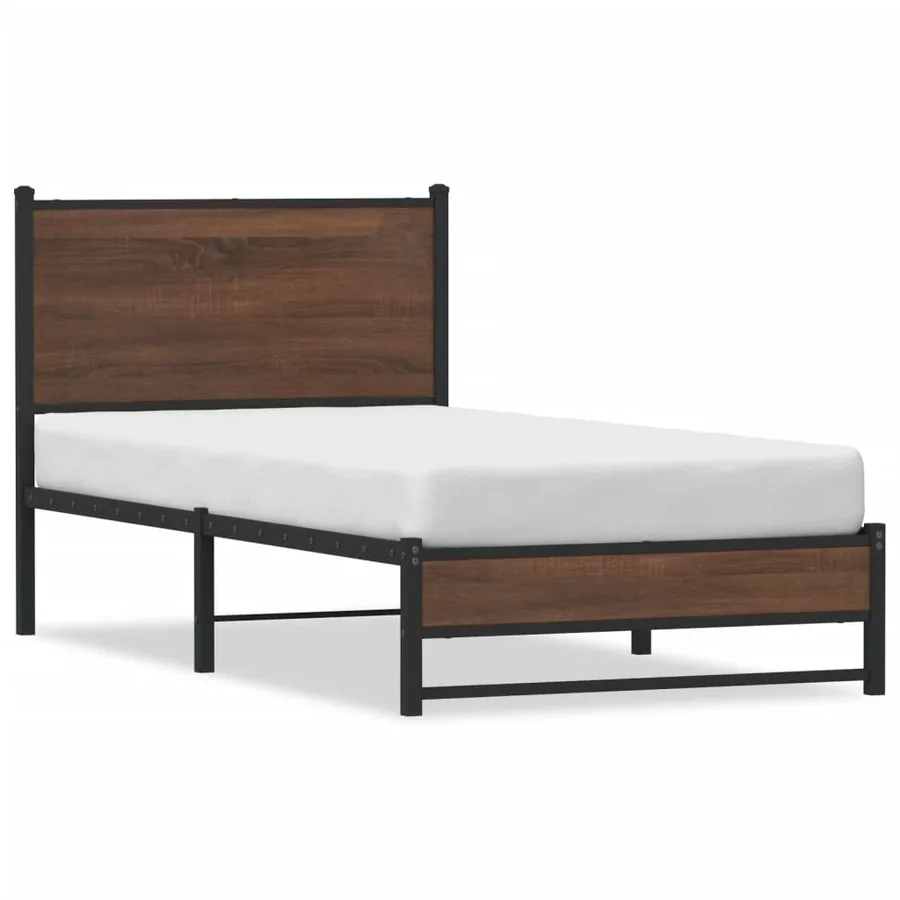 Cadre de lit en métal sans matelas chêne marron 90x200 cm - 2