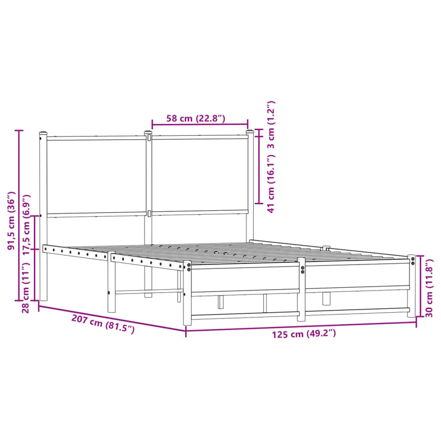 Cadre de lit en métal sans matelas chêne marron 120x200 cm - 10