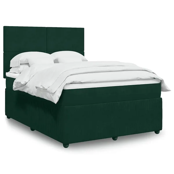 Sommier à lattes de lit et matelas Vert foncé 140x190cm Velours