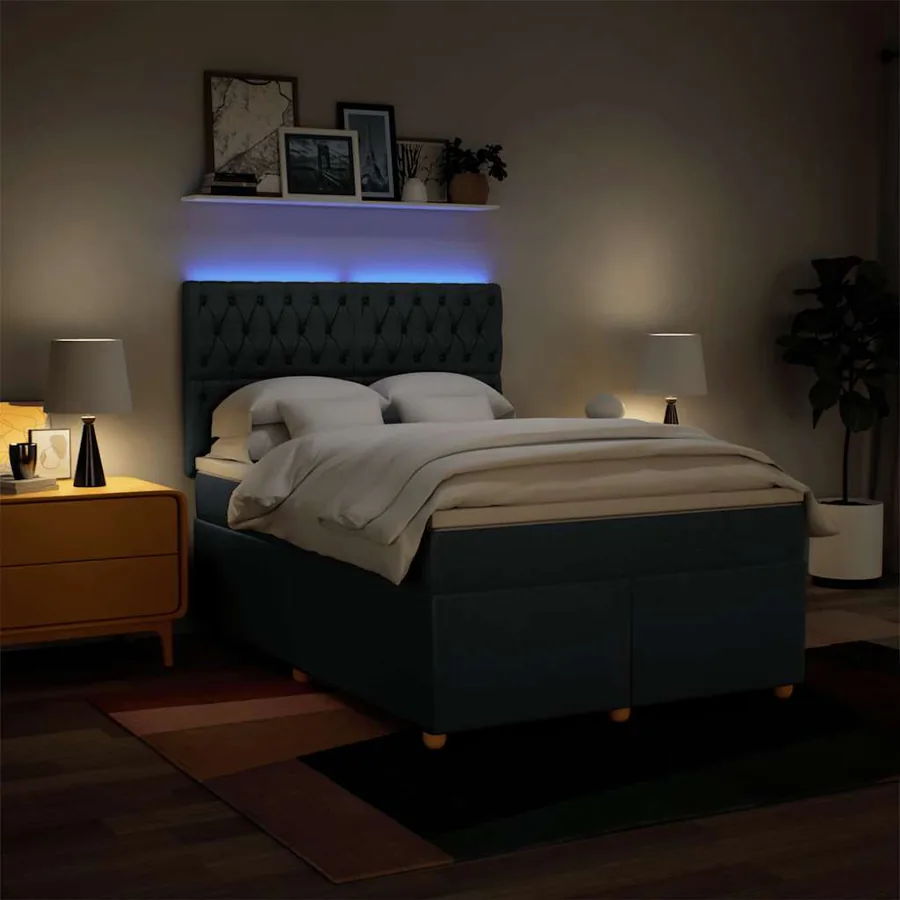 Sommier à lattes de lit avec matelas Bleu 140x190 cm Tissu - 4