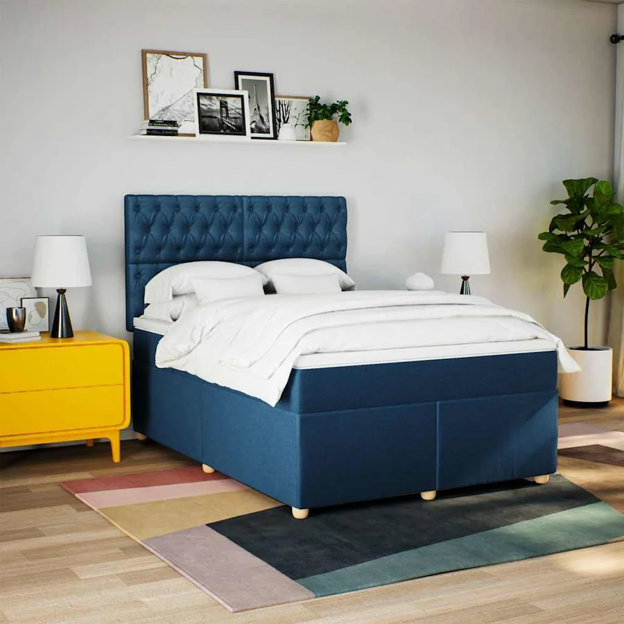 Sommier à lattes de lit avec matelas Bleu 140x190 cm Tissu - 5