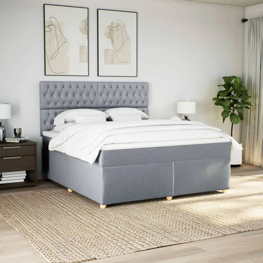 Sommier à lattes de lit avec matelas Gris clair 180x200cm Tissu - 4