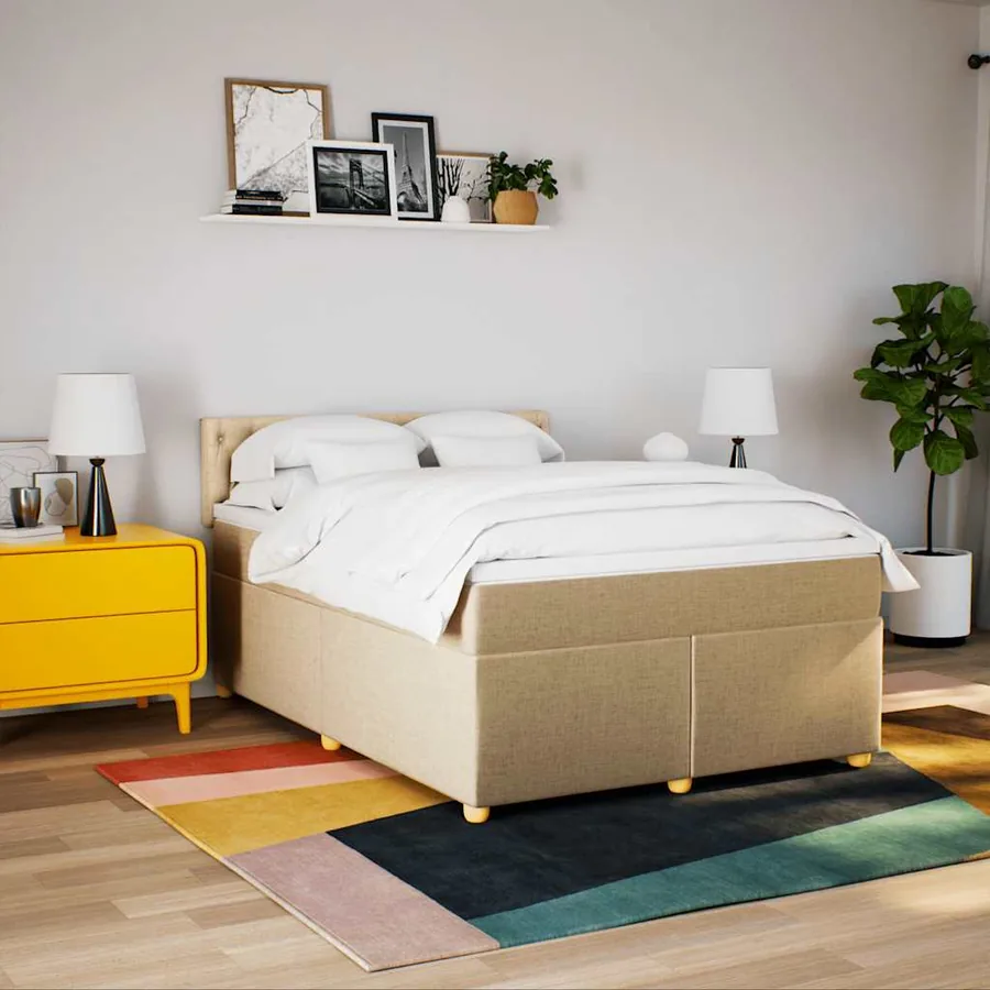 Sommier à lattes de lit avec matelas Crème 140x190 cm Tissu - 4