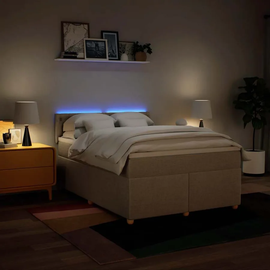 Sommier à lattes de lit avec matelas Crème 140x190 cm Tissu - 5