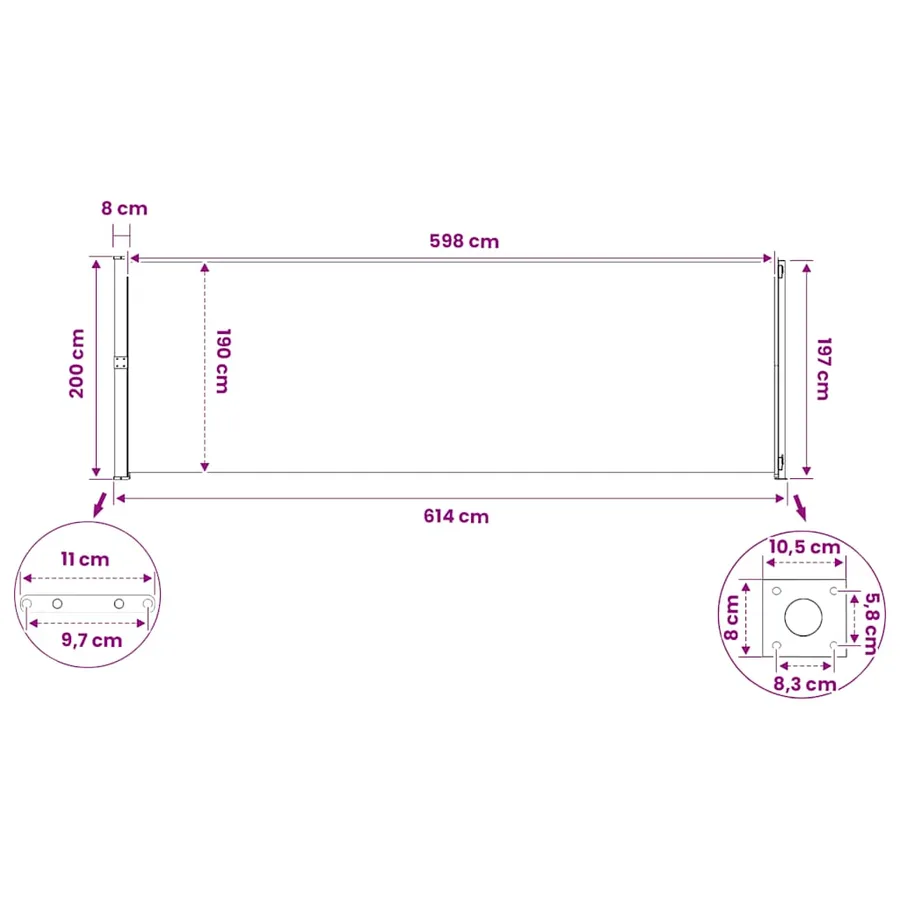 Retractable Side Patio Awning 200x600 cm Grey - 11