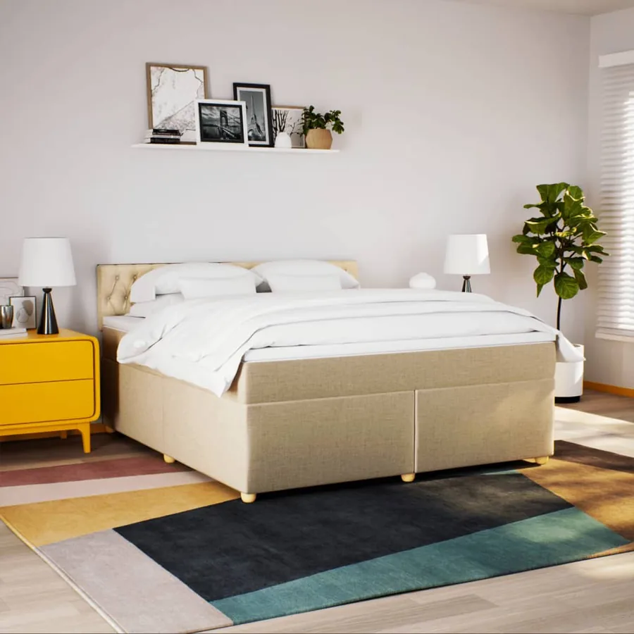 Sommier à lattes de lit avec matelas Crème 180x200 cm Tissu - 4