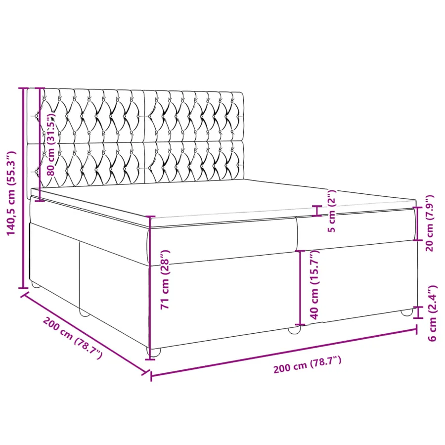 Sommier à lattes de lit avec matelas Bleu 200x200 cm Tissu - 18