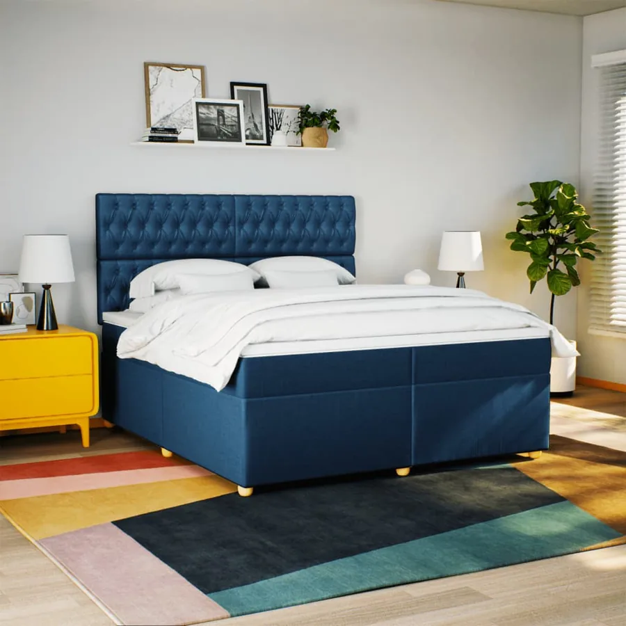 Sommier à lattes de lit avec matelas Bleu 200x200 cm Tissu - 4