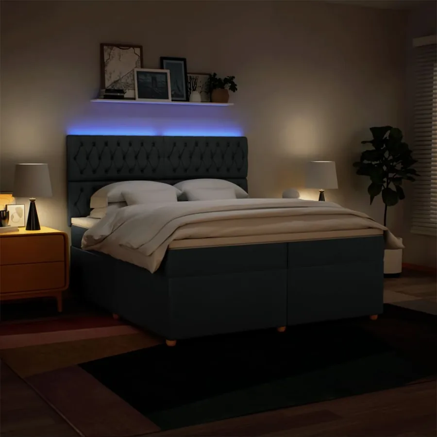 Sommier à lattes de lit avec matelas Bleu 200x200 cm Tissu - 5