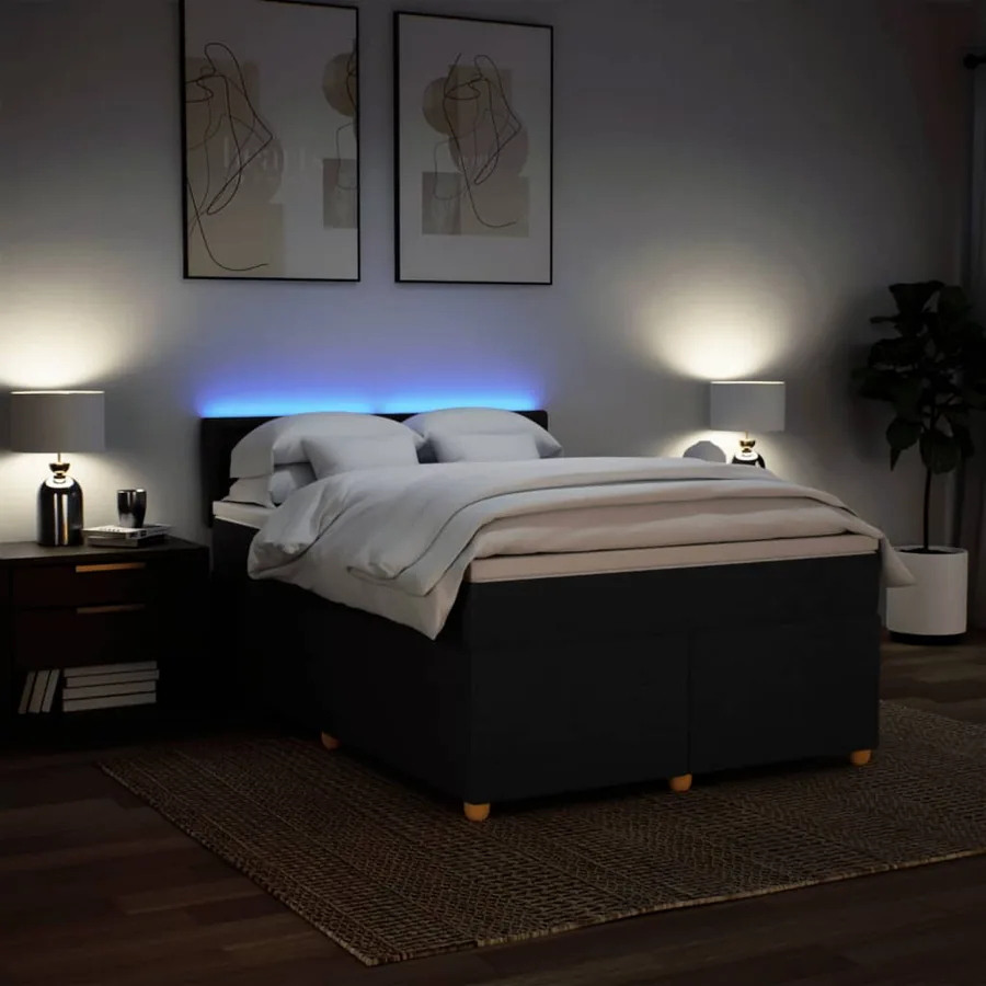 Sommier à lattes de lit avec matelas Noir 140x200 cm Tissu - 5