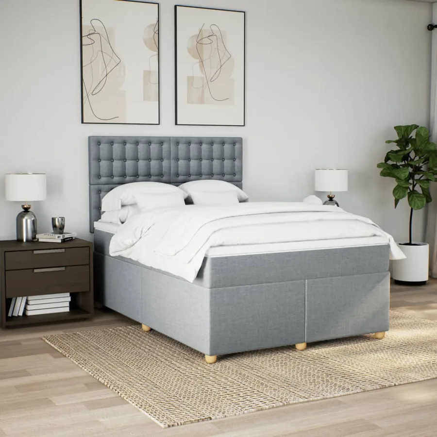 Sommier à lattes de lit avec matelas Gris clair 140x190cm Tissu - 3