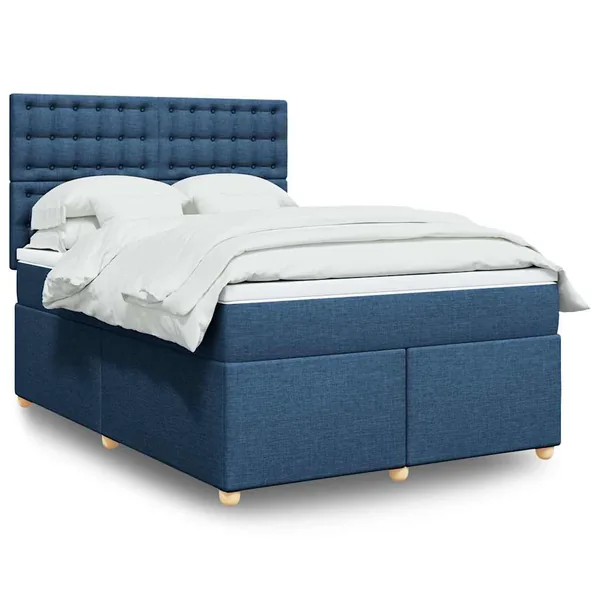 Sommier à lattes de lit avec matelas Bleu 140x190 cm Tissu