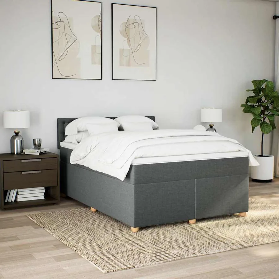 Sommier à lattes de lit avec matelas Gris foncé 140x190cm Tissu - 3