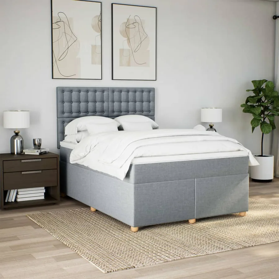 Sommier à lattes de lit avec matelas Gris clair 160x200cm Tissu - 4
