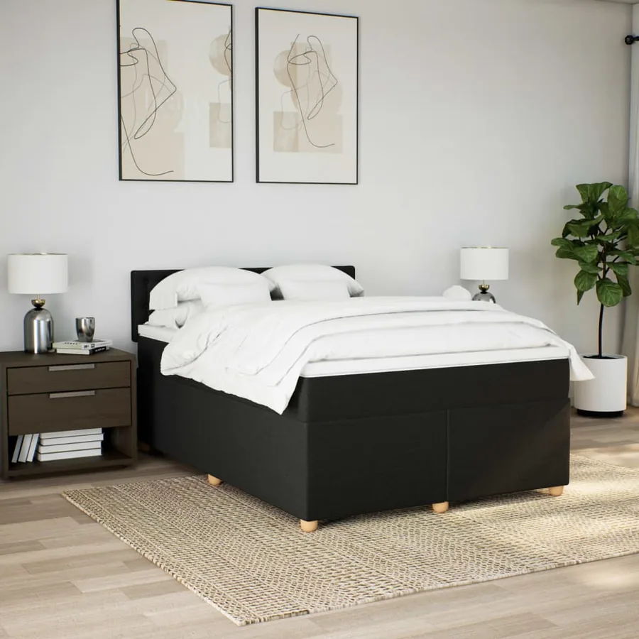 Sommier à lattes de lit avec matelas Noir 140x190 cm Tissu - 4
