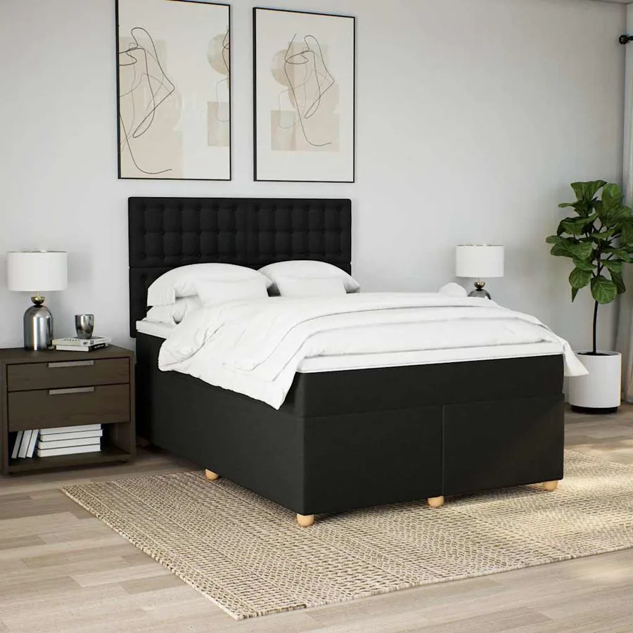 Sommier à lattes de lit avec matelas Noir 160x200 cm Tissu - 4