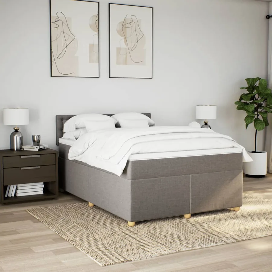 Sommier à lattes de lit avec matelas Taupe 140x190 cm Tissu - 4