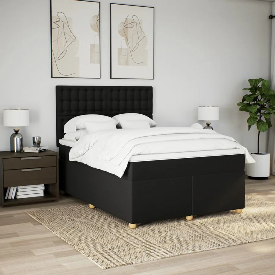 Sommier à lattes de lit avec matelas Noir 160x200 cm Tissu - 3