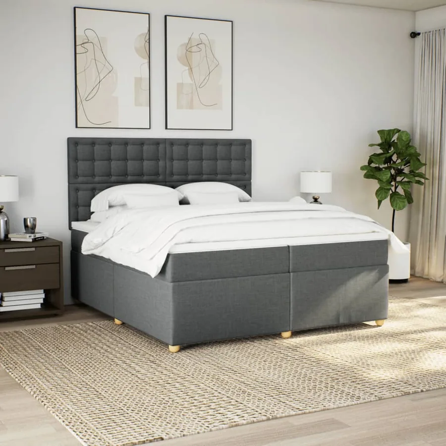 Sommier à lattes de lit avec matelas Gris foncé 200x200cm Tissu - 4