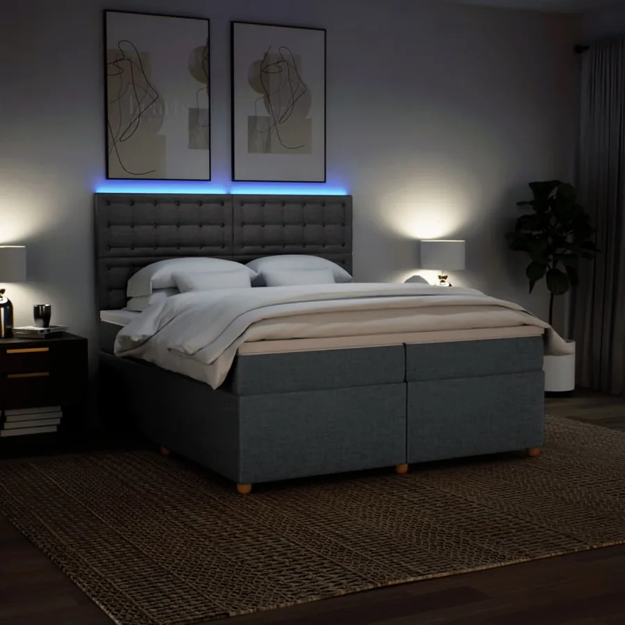 Sommier à lattes de lit avec matelas Gris foncé 200x200cm Tissu - 5