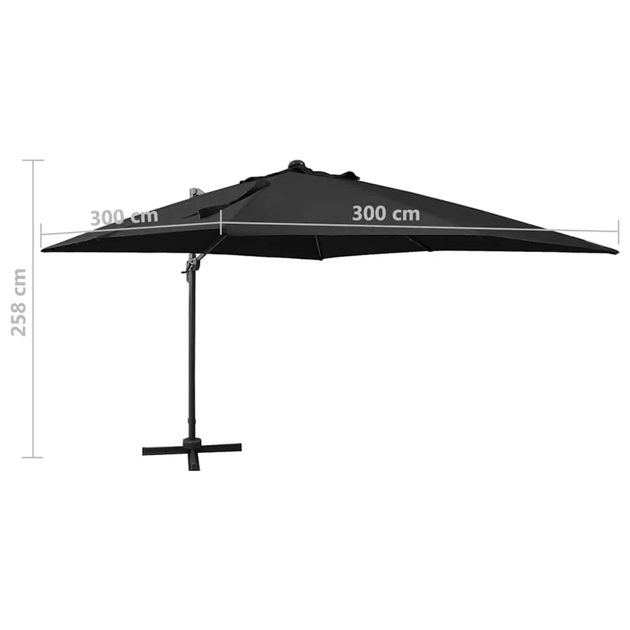 Parasol de jardin en porte-à-faux et mât et lumières LED noir - 11