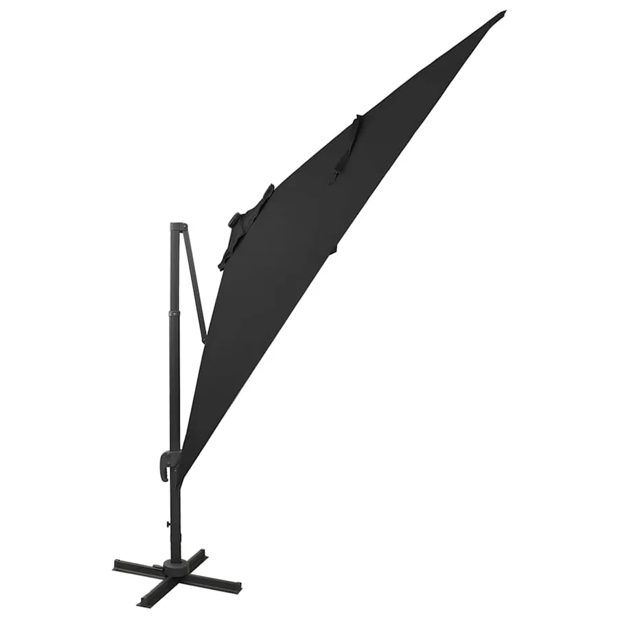 Parasol de jardin en porte-à-faux et mât et lumières LED noir - 2
