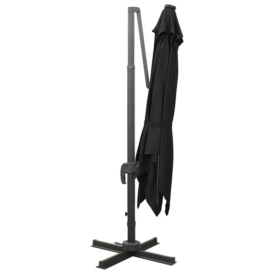 Cantilever Garden Parasol with Pole and LED Lights Black - 3