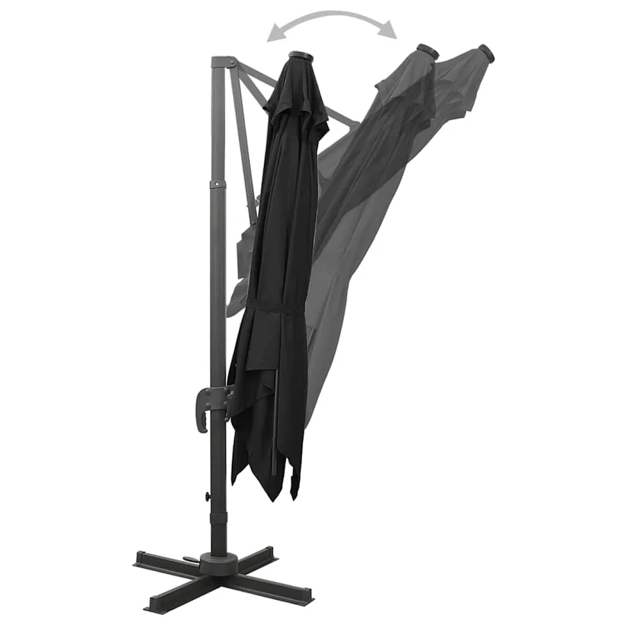 Parasol de jardin en porte-à-faux et mât et lumières LED noir - 4